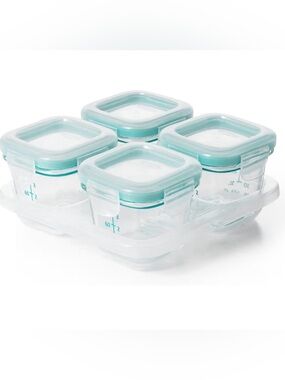 OXO Tot Glass Baby Blocks Food Storage Containers in Teal